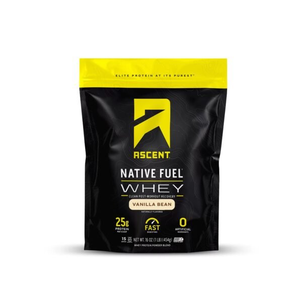 Ascent Native Fuel Whey Protein Powder, Vanilla Bean, 1 lb