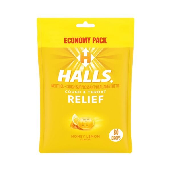 HALLS Relief Honey Lemon Cough Drops, Economy Pack, 80 Drops