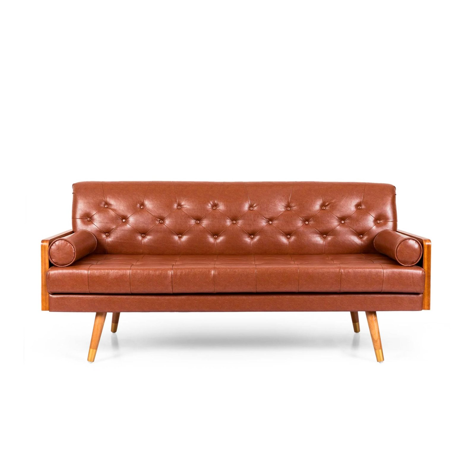 Noble House Marcel Faux Leather Tufted Sofa, Cognac Brown