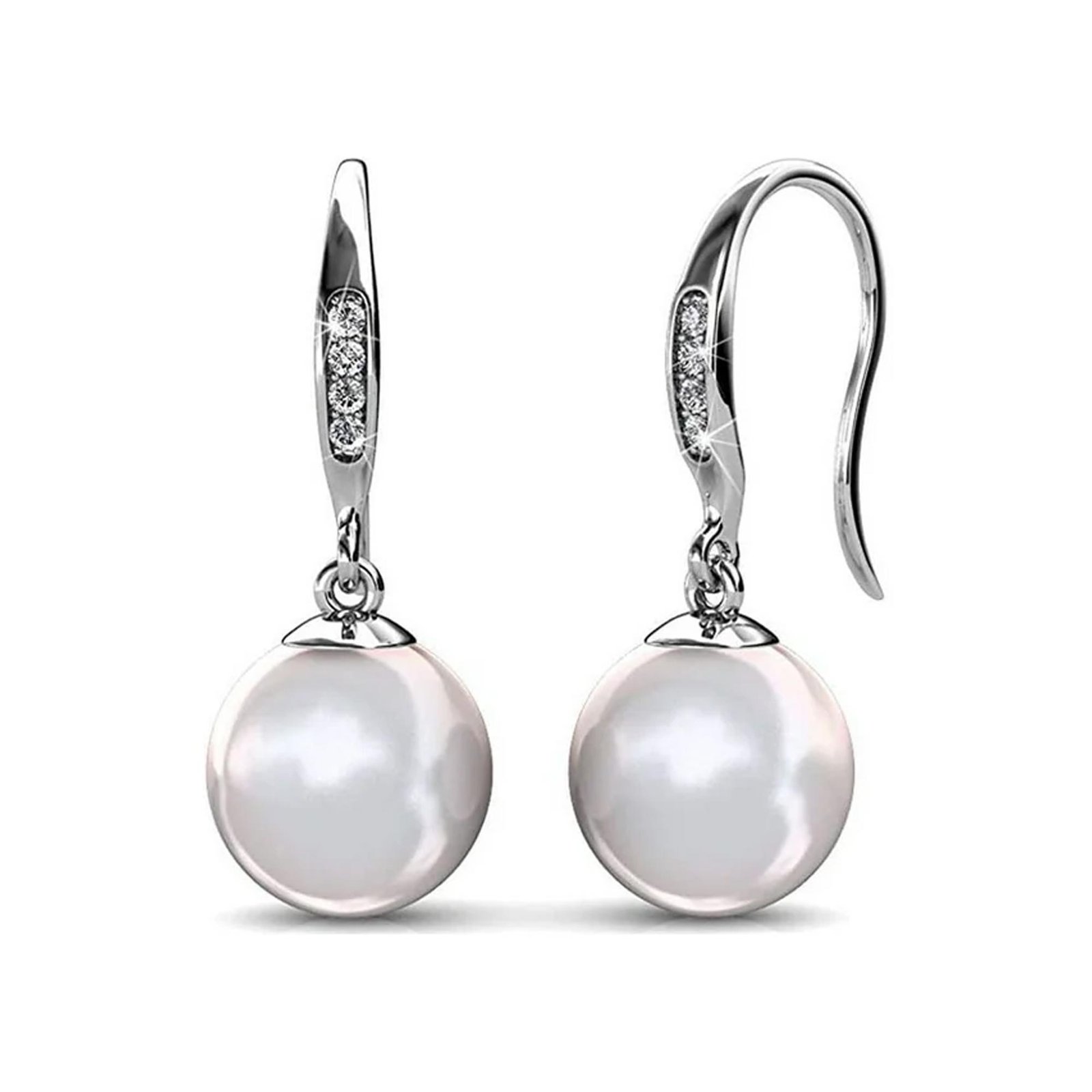 Cate & Chloe Betty 18k White Gold Plated Pearl Earrings with Crystals _ Women’s Drop Earrings, Gift for Her