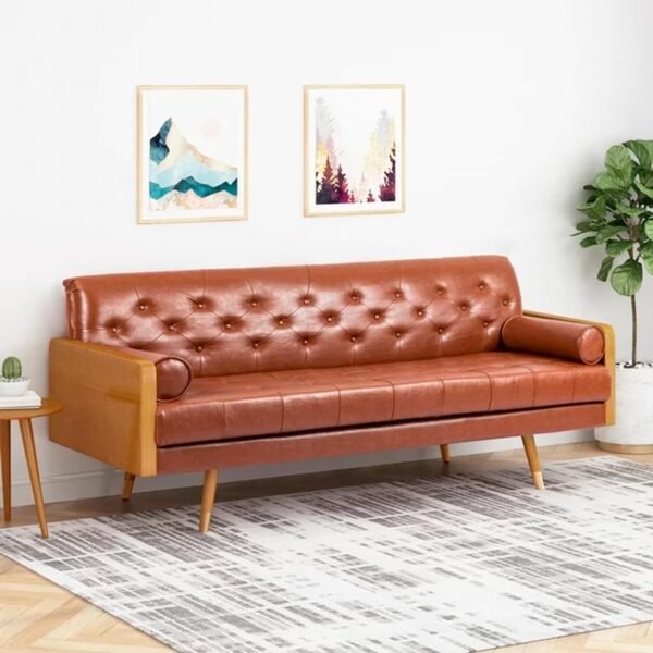 Noble House Marcel Faux Leather Tufted Sofa, Cognac Brown - Image 2