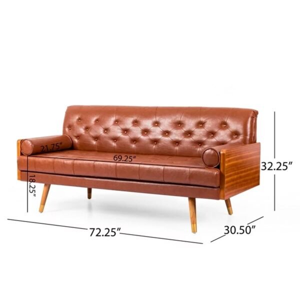 Noble House Marcel Faux Leather Tufted Sofa, Cognac Brown - Image 3