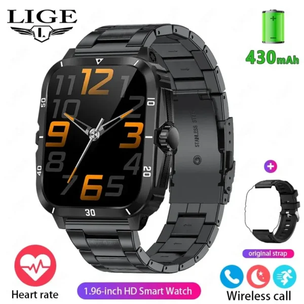 LIGE Sport Smart Watch For Men 1.96 Screen Blood Oxygen Bluetooth Call Watch 100+Sport Waterproof Smartwatch Man Reloj Hombre - Image 7