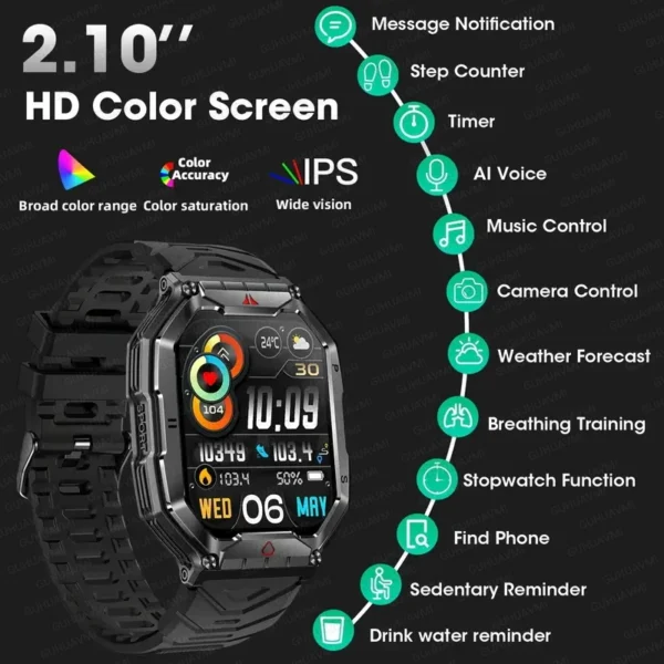 2024New For Xiaomi Military Smart Watch Men 2.01-inch HD Screen GPS IP68 Outdoor Sports Tracker 24H Health Monitoring Smartwatch - Image 6