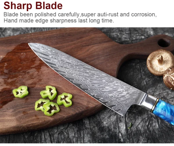XITUO Kitchen Knives Set Damascus Steel VG10 Chef Knife Cleaver Paring Bread Knife Blue Resin Stabilised Wood Handle 1-7PCS set - Image 29