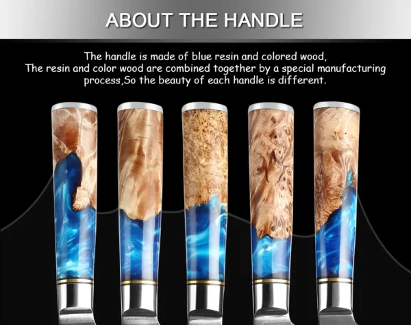XITUO Kitchen Knives Set Damascus Steel VG10 Chef Knife Cleaver Paring Bread Knife Blue Resin Stabilised Wood Handle 1-7PCS set - Image 31