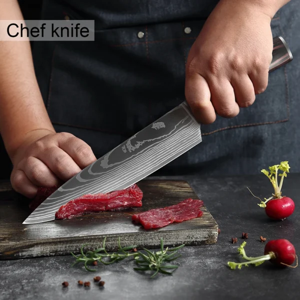XITUO Chef knife 1-10Pcs Kitchen Knives Set Laser Damascus Pattern Ultra-Sharp Santoku Knife Cleaver Slicing Utility Fruit Knife - Image 42