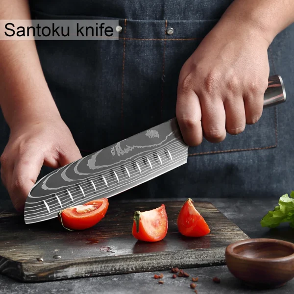 XITUO Chef knife 1-10Pcs Kitchen Knives Set Laser Damascus Pattern Ultra-Sharp Santoku Knife Cleaver Slicing Utility Fruit Knife - Image 41