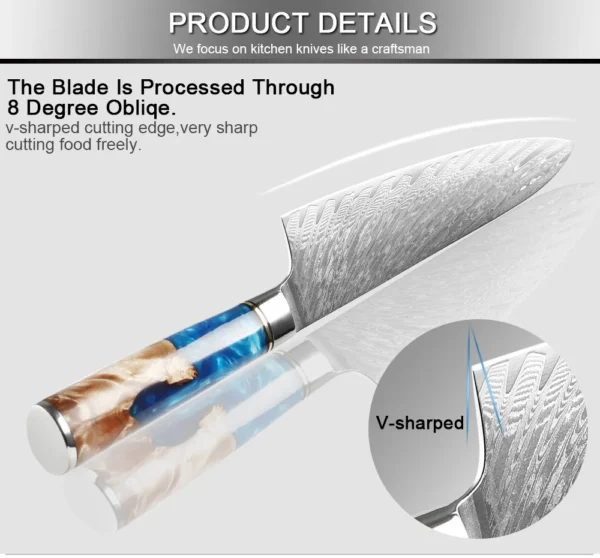 XITUO Kitchen Knives Set Damascus Steel VG10 Chef Knife Cleaver Paring Bread Knife Blue Resin Stabilised Wood Handle 1-7PCS set - Image 28