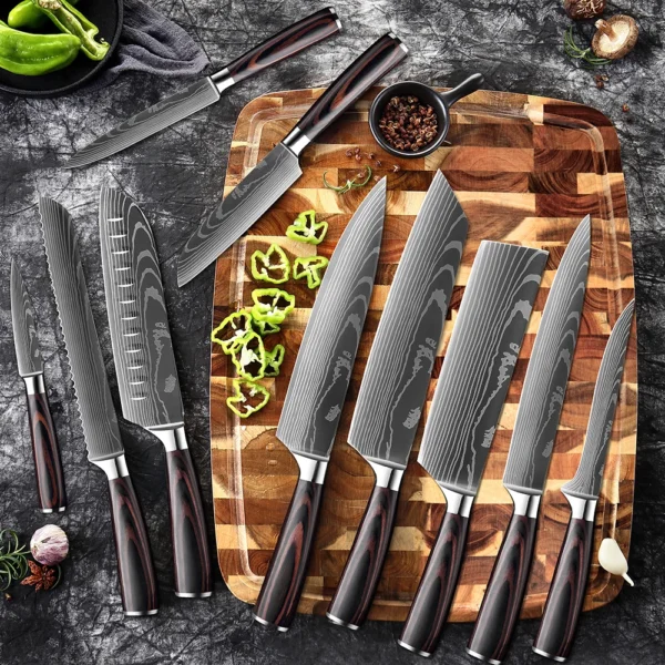 XITUO Chef knife 1-10Pcs Kitchen Knives Set Laser Damascus Pattern Ultra-Sharp Santoku Knife Cleaver Slicing Utility Fruit Knife - Image 35