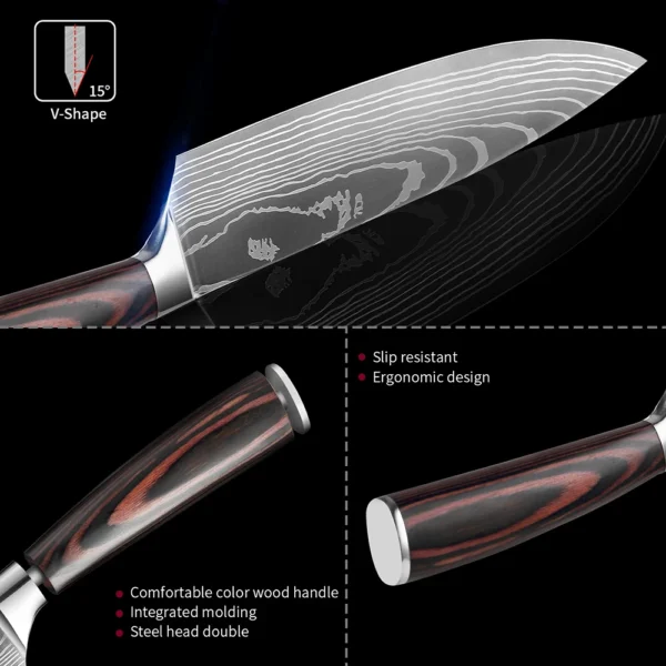 XITUO Chef knife 1-10Pcs Kitchen Knives Set Laser Damascus Pattern Ultra-Sharp Santoku Knife Cleaver Slicing Utility Fruit Knife - Image 39