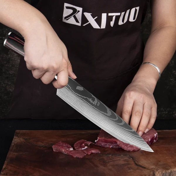 XITUO Chef knife 1-10Pcs Kitchen Knives Set Laser Damascus Pattern Ultra-Sharp Santoku Knife Cleaver Slicing Utility Fruit Knife - Image 5