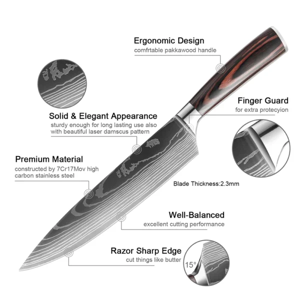 XITUO Chef knife 1-10Pcs Kitchen Knives Set Laser Damascus Pattern Ultra-Sharp Santoku Knife Cleaver Slicing Utility Fruit Knife - Image 37