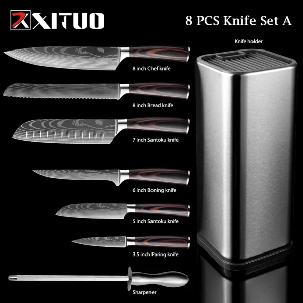 XITUO Chef knife 1-10Pcs Kitchen Knives Set Laser Damascus Pattern Ultra-Sharp Santoku Knife Cleaver Slicing Utility Fruit Knife - Image 30