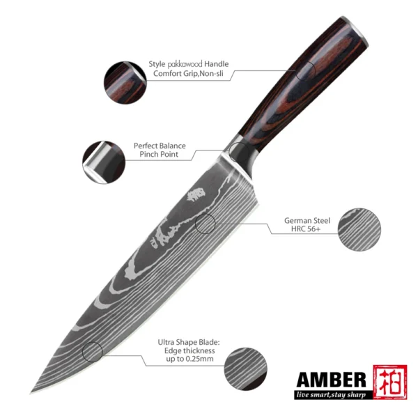 Kitchen Knives s/s 4Cr13 Knives Laser Damascus Pattern Japanese Santoku Cleaver Slicing Utility Chef Knife Set with Pakkawood HD - Image 4