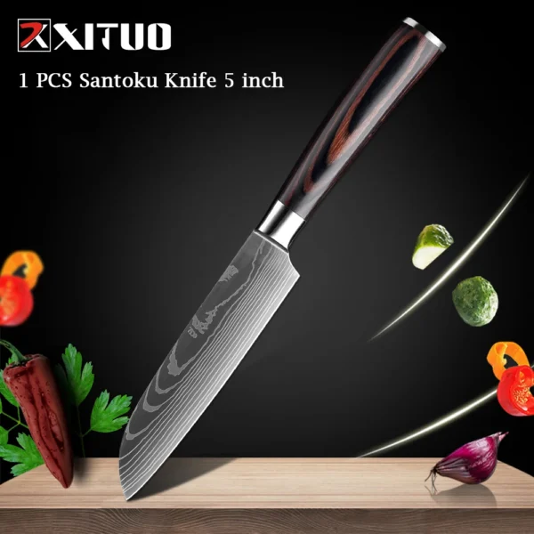 XITUO Chef knife 1-10Pcs Kitchen Knives Set Laser Damascus Pattern Ultra-Sharp Santoku Knife Cleaver Slicing Utility Fruit Knife - Image 10