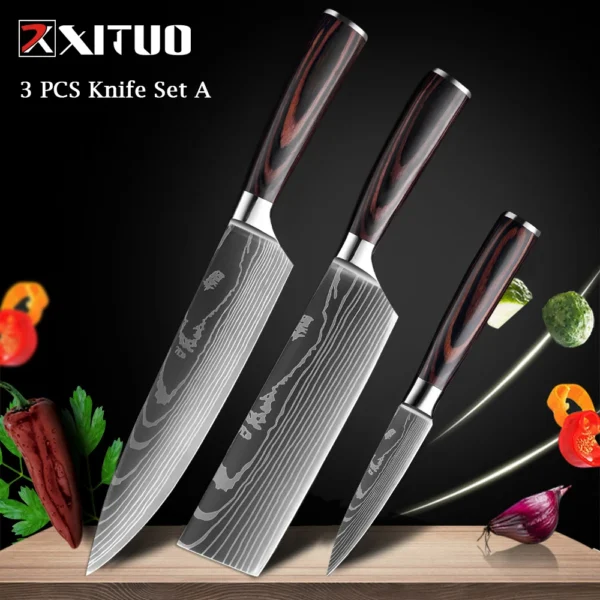 XITUO Chef knife 1-10Pcs Kitchen Knives Set Laser Damascus Pattern Ultra-Sharp Santoku Knife Cleaver Slicing Utility Fruit Knife - Image 20