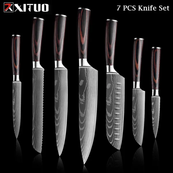 XITUO Chef knife 1-10Pcs Kitchen Knives Set Laser Damascus Pattern Ultra-Sharp Santoku Knife Cleaver Slicing Utility Fruit Knife - Image 32