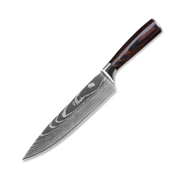Kitchen Knives s/s 4Cr13 Knives Laser Damascus Pattern Japanese Santoku Cleaver Slicing Utility Chef Knife Set with Pakkawood HD - Image 13