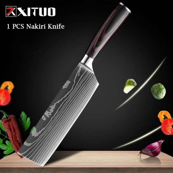 XITUO Chef knife 1-10Pcs Kitchen Knives Set Laser Damascus Pattern Ultra-Sharp Santoku Knife Cleaver Slicing Utility Fruit Knife - Image 12