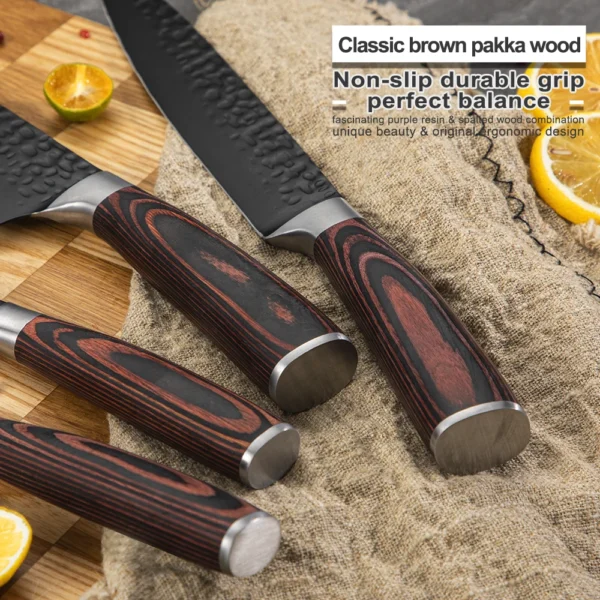Kitchen Knives s/s 4Cr13 Knives Laser Damascus Pattern Japanese Santoku Cleaver Slicing Utility Chef Knife Set with Pakkawood HD - Image 21