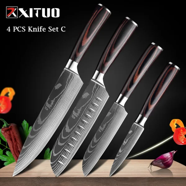 XITUO Chef knife 1-10Pcs Kitchen Knives Set Laser Damascus Pattern Ultra-Sharp Santoku Knife Cleaver Slicing Utility Fruit Knife - Image 31