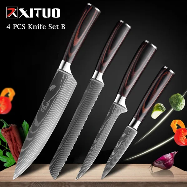 XITUO Chef knife 1-10Pcs Kitchen Knives Set Laser Damascus Pattern Ultra-Sharp Santoku Knife Cleaver Slicing Utility Fruit Knife - Image 15