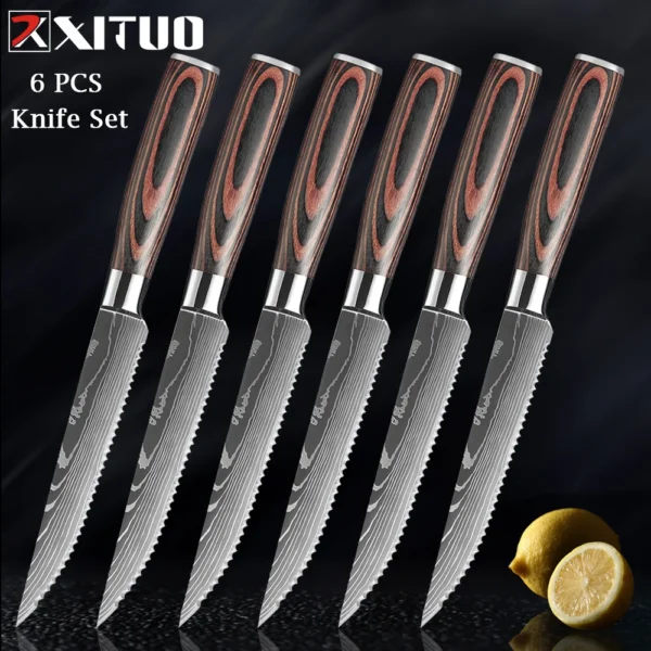 XITUO Chef knife 1-10Pcs Kitchen Knives Set Laser Damascus Pattern Ultra-Sharp Santoku Knife Cleaver Slicing Utility Fruit Knife - Image 26