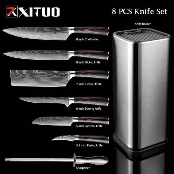 XITUO Chef knife 1-10Pcs Kitchen Knives Set Laser Damascus Pattern Ultra-Sharp Santoku Knife Cleaver Slicing Utility Fruit Knife - Image 33