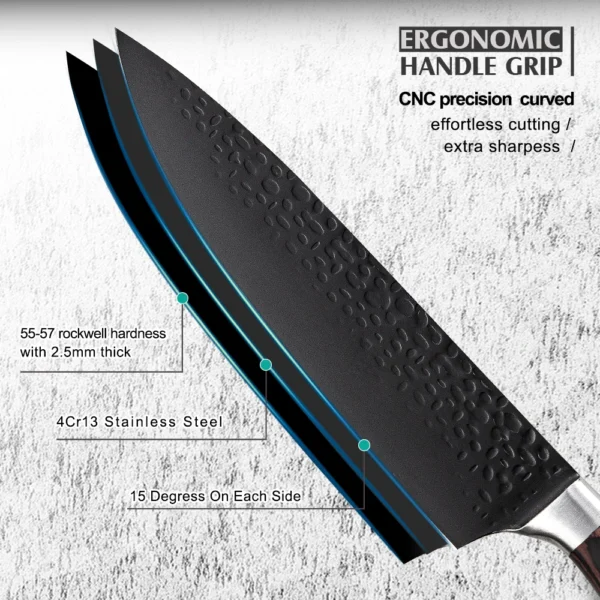 Kitchen Knives s/s 4Cr13 Knives Laser Damascus Pattern Japanese Santoku Cleaver Slicing Utility Chef Knife Set with Pakkawood HD - Image 23