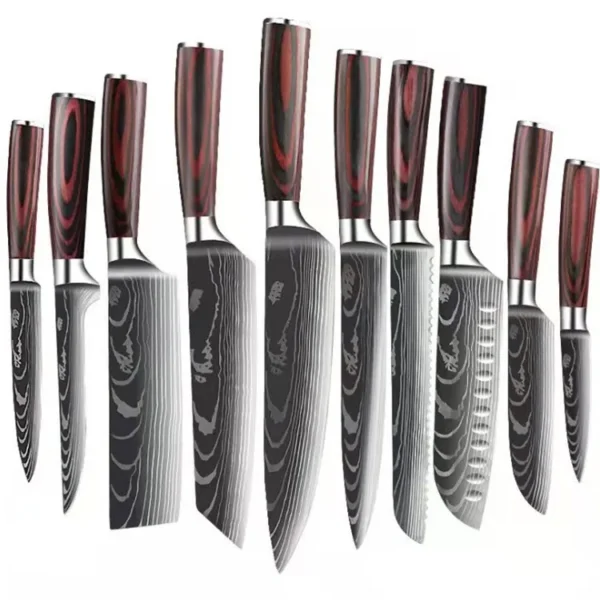 Kitchen Knives s/s 4Cr13 Knives Laser Damascus Pattern Japanese Santoku Cleaver Slicing Utility Chef Knife Set with Pakkawood HD - Image 7