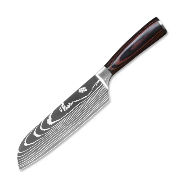 Kitchen Knives s/s 4Cr13 Knives Laser Damascus Pattern Japanese Santoku Cleaver Slicing Utility Chef Knife Set with Pakkawood HD - Image 11