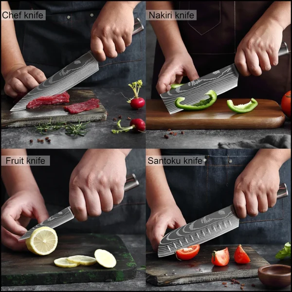 XITUO Chef knife 1-10Pcs Kitchen Knives Set Laser Damascus Pattern Ultra-Sharp Santoku Knife Cleaver Slicing Utility Fruit Knife - Image 6