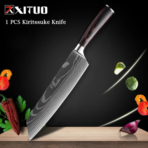 XITUO Chef knife 1-10Pcs Kitchen Knives Set Laser Damascus Pattern Ultra-Sharp Santoku Knife Cleaver Slicing Utility Fruit Knife - Image 29