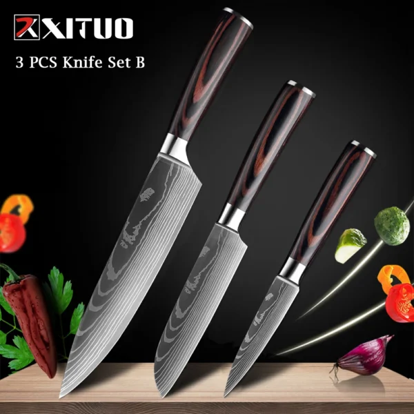 XITUO Chef knife 1-10Pcs Kitchen Knives Set Laser Damascus Pattern Ultra-Sharp Santoku Knife Cleaver Slicing Utility Fruit Knife - Image 21