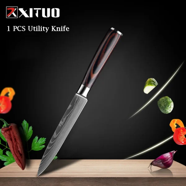 XITUO Chef knife 1-10Pcs Kitchen Knives Set Laser Damascus Pattern Ultra-Sharp Santoku Knife Cleaver Slicing Utility Fruit Knife - Image 23