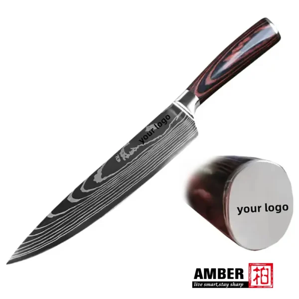 Kitchen Knives s/s 4Cr13 Knives Laser Damascus Pattern Japanese Santoku Cleaver Slicing Utility Chef Knife Set with Pakkawood HD - Image 6