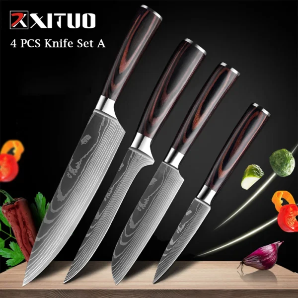 XITUO Chef knife 1-10Pcs Kitchen Knives Set Laser Damascus Pattern Ultra-Sharp Santoku Knife Cleaver Slicing Utility Fruit Knife - Image 22