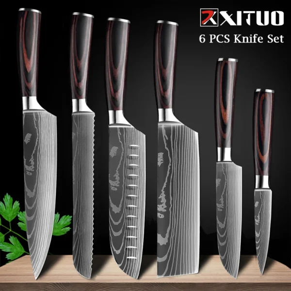 XITUO Chef knife 1-10Pcs Kitchen Knives Set Laser Damascus Pattern Ultra-Sharp Santoku Knife Cleaver Slicing Utility Fruit Knife - Image 17