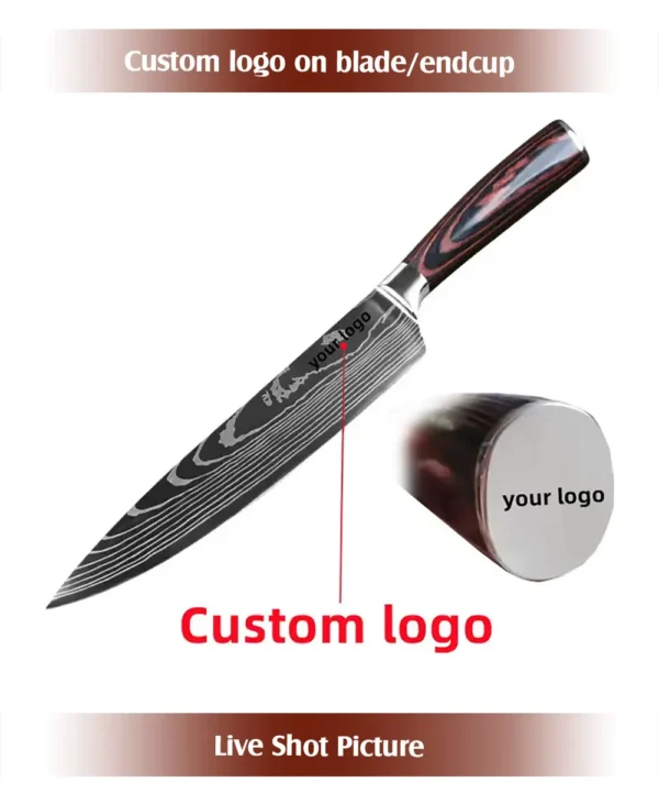 Kitchen Knives s/s 4Cr13 Knives Laser Damascus Pattern Japanese Santoku Cleaver Slicing Utility Chef Knife Set with Pakkawood HD - Image 19