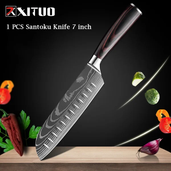 XITUO Chef knife 1-10Pcs Kitchen Knives Set Laser Damascus Pattern Ultra-Sharp Santoku Knife Cleaver Slicing Utility Fruit Knife - Image 8