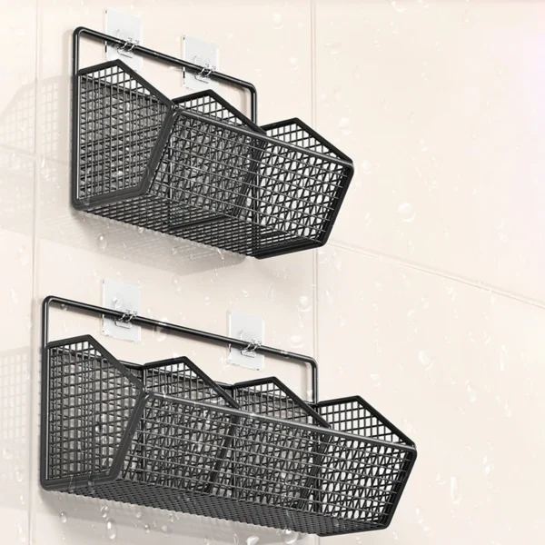 1/2/3Grids Metal Wall Mounted Storage Rack Onion Ginger Garlic Spice Kitchen Shelf Punch-Free Vegetable Fruit Drain Basket - Image 17
