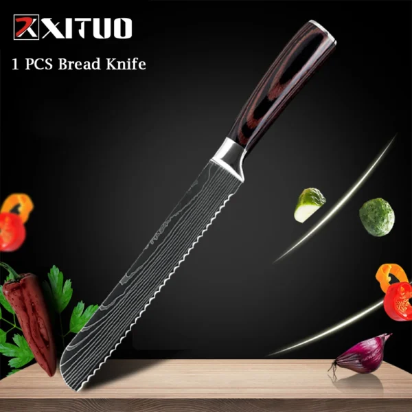 XITUO Chef knife 1-10Pcs Kitchen Knives Set Laser Damascus Pattern Ultra-Sharp Santoku Knife Cleaver Slicing Utility Fruit Knife - Image 7