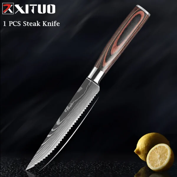 XITUO Chef knife 1-10Pcs Kitchen Knives Set Laser Damascus Pattern Ultra-Sharp Santoku Knife Cleaver Slicing Utility Fruit Knife - Image 24