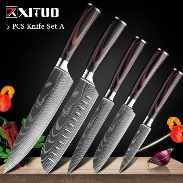 XITUO Chef knife 1-10Pcs Kitchen Knives Set Laser Damascus Pattern Ultra-Sharp Santoku Knife Cleaver Slicing Utility Fruit Knife - Image 27