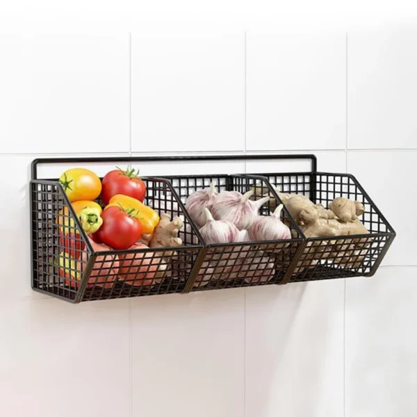 1/2/3Grids Metal Wall Mounted Storage Rack Onion Ginger Garlic Spice Kitchen Shelf Punch-Free Vegetable Fruit Drain Basket - Image 15