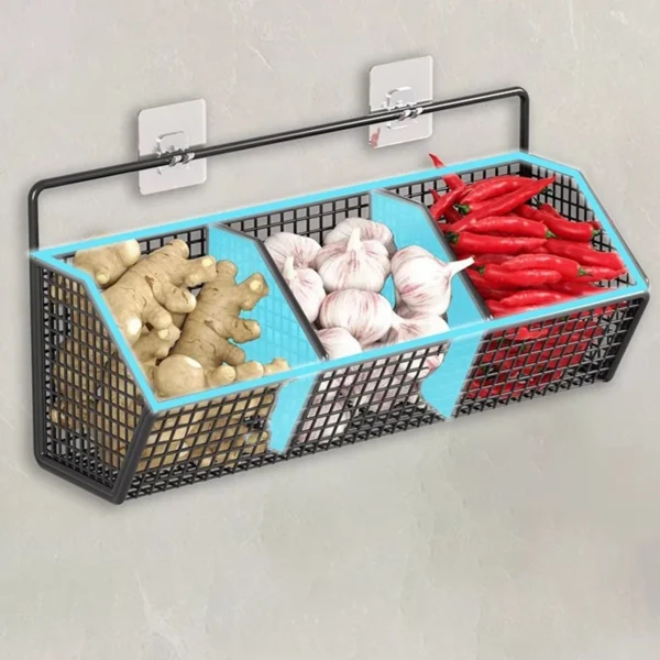 1/2/3Grids Metal Wall Mounted Storage Rack Onion Ginger Garlic Spice Kitchen Shelf Punch-Free Vegetable Fruit Drain Basket - Image 13