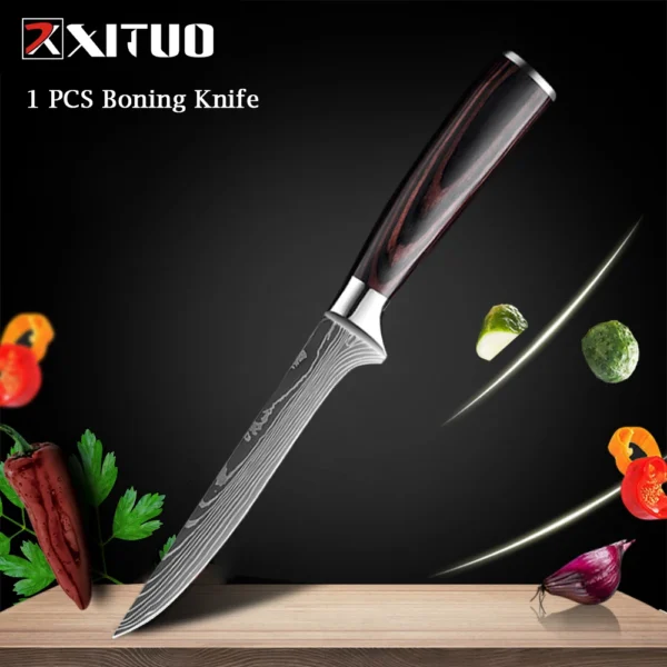 XITUO Chef knife 1-10Pcs Kitchen Knives Set Laser Damascus Pattern Ultra-Sharp Santoku Knife Cleaver Slicing Utility Fruit Knife - Image 9
