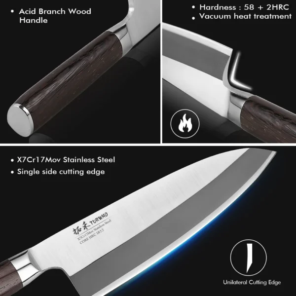 TURWHO Japanese Sashimi Knife Deba Salmon Sushi Filleting Kitchen - Image 5