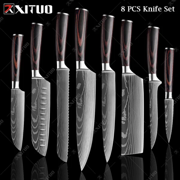 XITUO Chef knife 1-10Pcs Kitchen Knives Set Laser Damascus Pattern Ultra-Sharp Santoku Knife Cleaver Slicing Utility Fruit Knife - Image 18